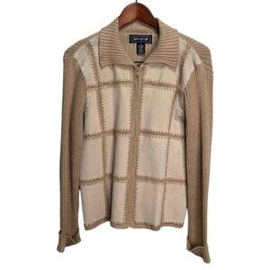 VINTAGE Spice of Life Leather Knit Zip Up Cardigan Sweater